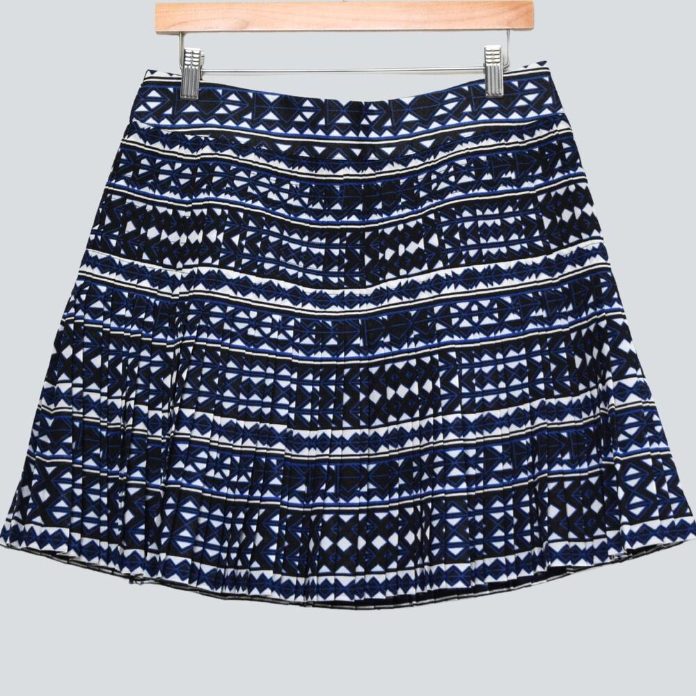 J.CREW Pleated Mini Skirt Blue Navy White Geometric Tile A-Line Size 8